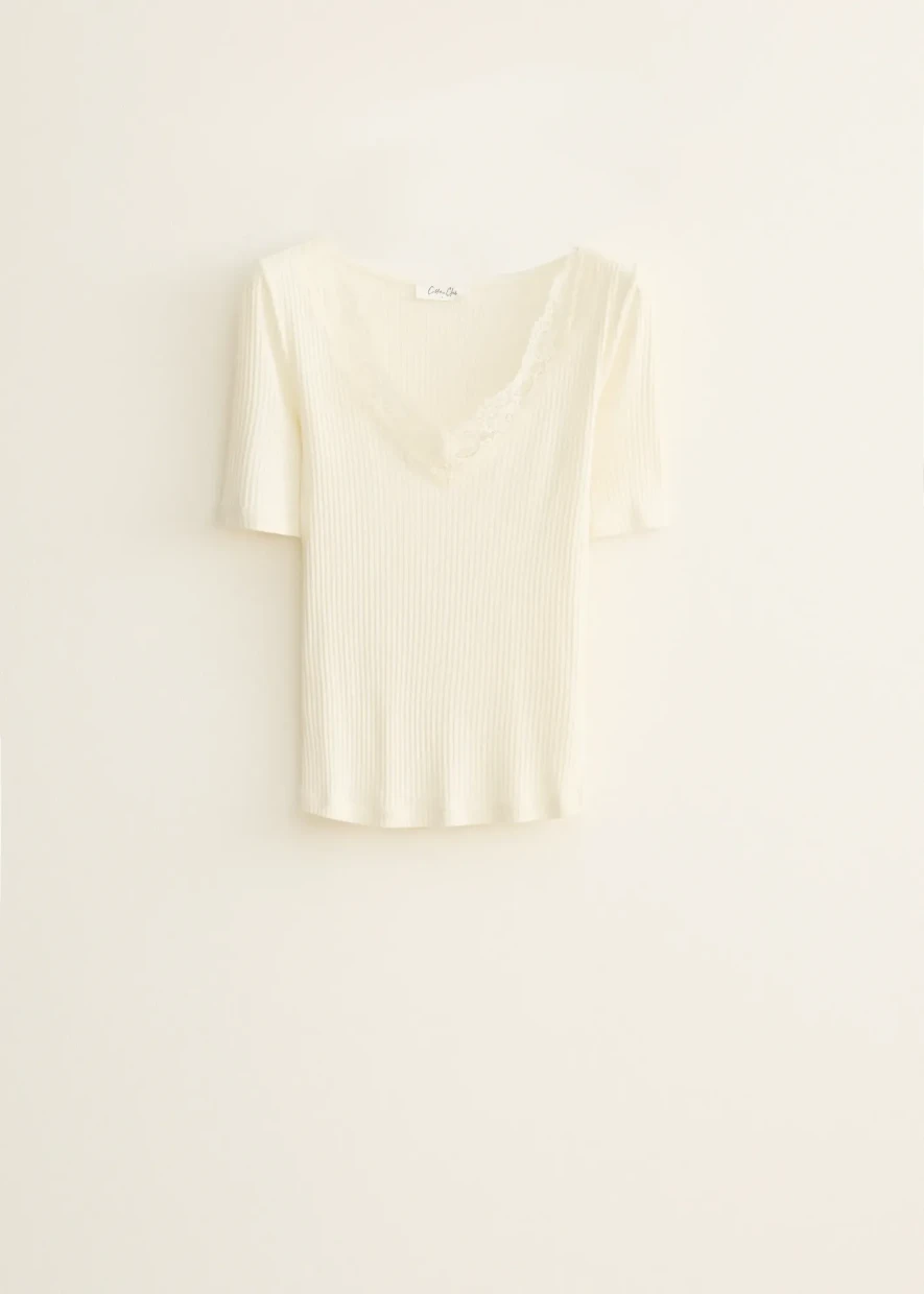 Picture of Ribbed T-shirt with Lace Detail