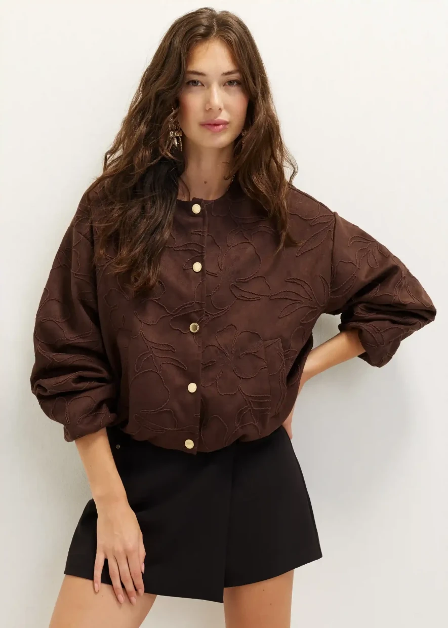 Picture of Embroidered suede bomber