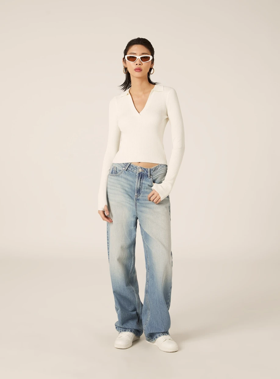 Picture of Ribbed knit polo sweater